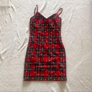 D&G Red Plaid Tartan Studded Sheath Dress